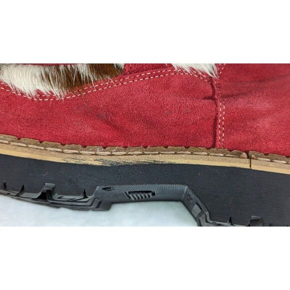 MARTINO of Canada Red ALPINE Leather Boot Womens Sz 9 Brass Metal Buckle Closure - Picture 11 of 12